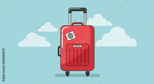 Travel luggage with identification tag and passport holder in luggage compartment