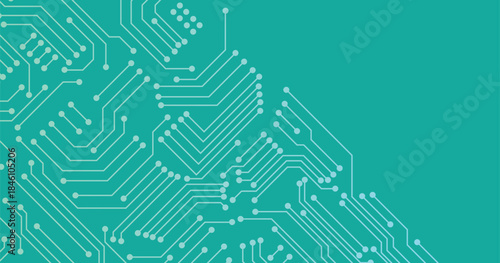Circuit Board Technology Copy Space Vector Background. Grayscale Abstract Scifi PCB Trace Data Transfer Design Illustration.