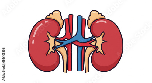 Human Kidneys Anatomy Vector Illustration Detailed Representation of Renal System Blood Vessels