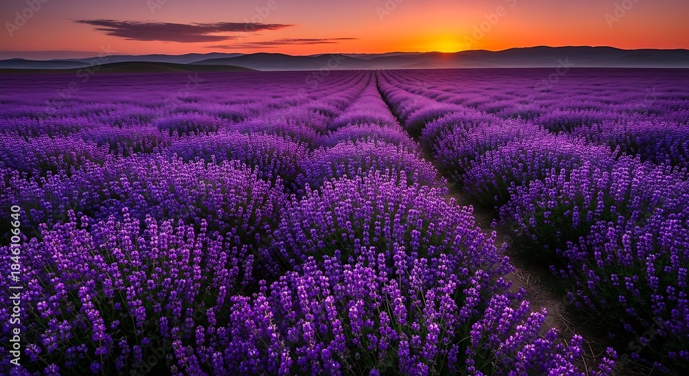 Obraz premium Lavender Field at Sunset - A Purple Dreamscape in Provence.