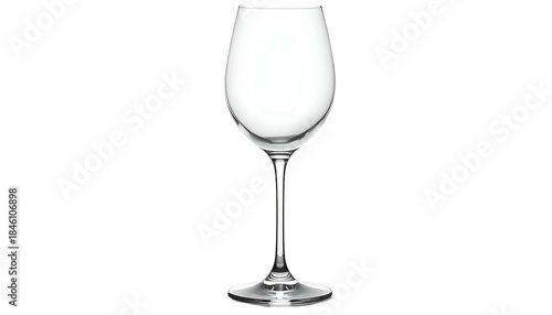 A tall stemmed wine glass stands elegantly, empty, against a stark black background. The crystal is clear, catching light