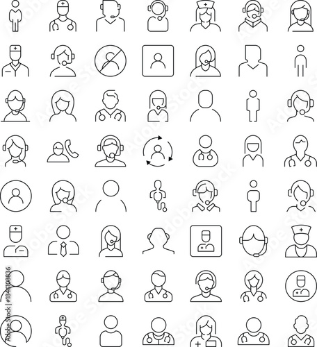 Doctor, Dispatcher, Office Worker Outline Style Icons for Design, Cards, Apps, Social Networks