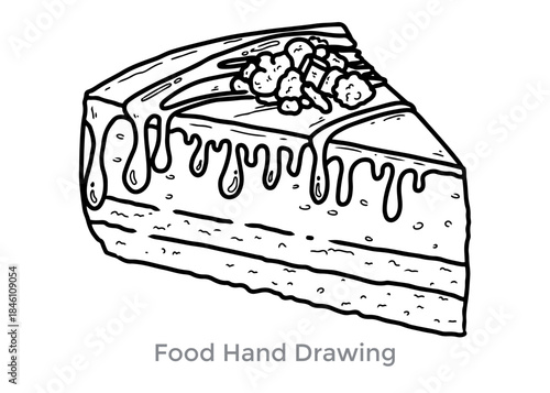 Hand-drawn Cake Slice: A delectable slice of cake, illustrated in a clean hand-drawn style, showcasing intricate detail and visual appeal. 