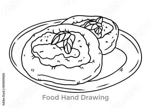 Pizzette Fritte Delightful Appetizer: A simple, yet inviting line drawing of a delectable appetizer, perfect for culinary and design projects.