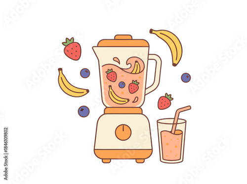 Blender with Fruits and Smoothie Drink.