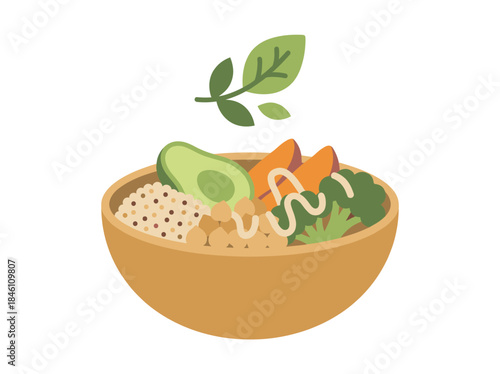 Bowl of Healthy Food with Avocado.