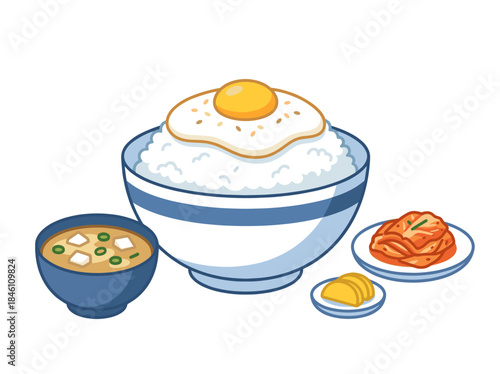 Bowl of Rice with Fried Egg.