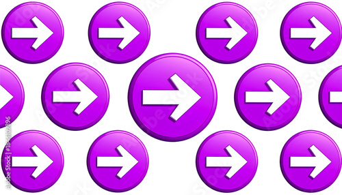 A pattern displays repeating purple circles, each with a white arrow pointing right, set against a black backdrop