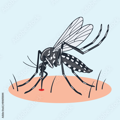 Aedes Aegypti Mosquito Transmitting Dengue Virus Character Vector Illustration