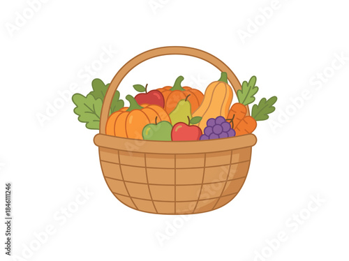 Wicker Basket Filled with Fresh Vegetables.