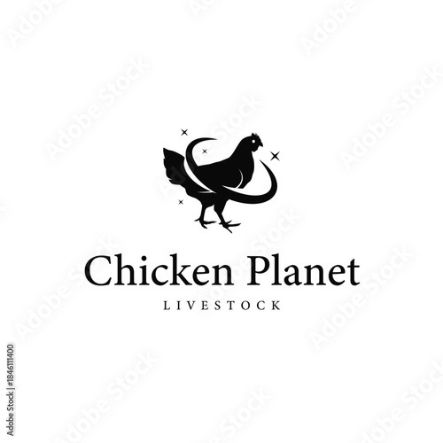 Chicken logo design for chicken farm with simple and minimalist black silhouette of livestock farmer, vector illustration template concept and poster