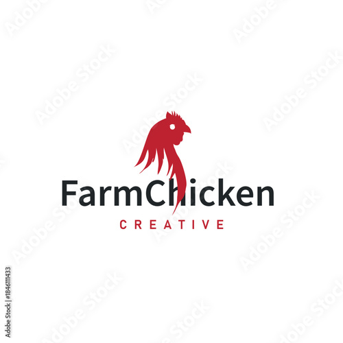 Chicken logo design for chicken farm with simple and minimalist black silhouette of livestock farmer, vector illustration template concept and poster