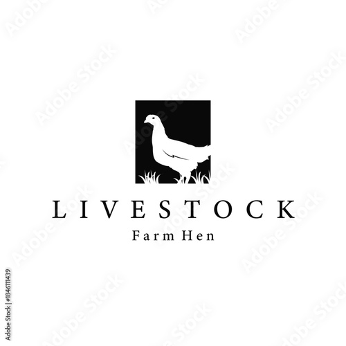 Chicken logo design for chicken farm with simple and minimalist black silhouette of livestock farmer, vector illustration template concept and poster