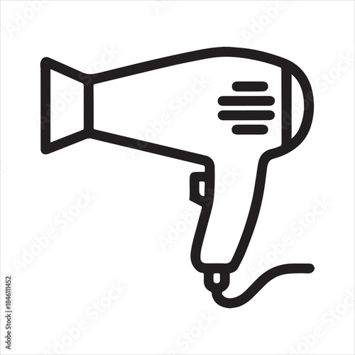 Simple line art icon of a hair dryer for styling
