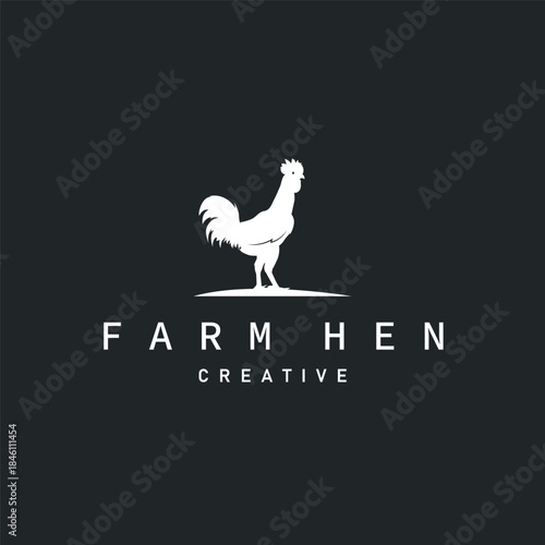 Chicken logo design for chicken farm with simple and minimalist black silhouette of livestock farmer, vector illustration template concept and poster