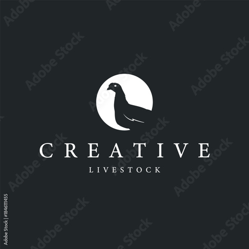 Chicken logo design for chicken farm with simple and minimalist black silhouette of livestock farmer, vector illustration template concept and poster