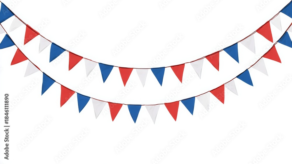 Obraz premium bunting garland, string of triangular flags for outdoor party, bastille day, France, French National Celebration, retro style vector decorative element 