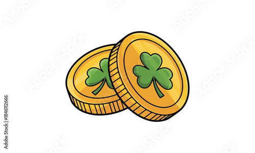 Lucky shamrock gold coins for Saint Patrick's Day celebration and Irish luck