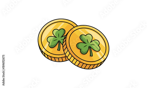 Lucky Irish Gold Coins with Shamrock Illustration