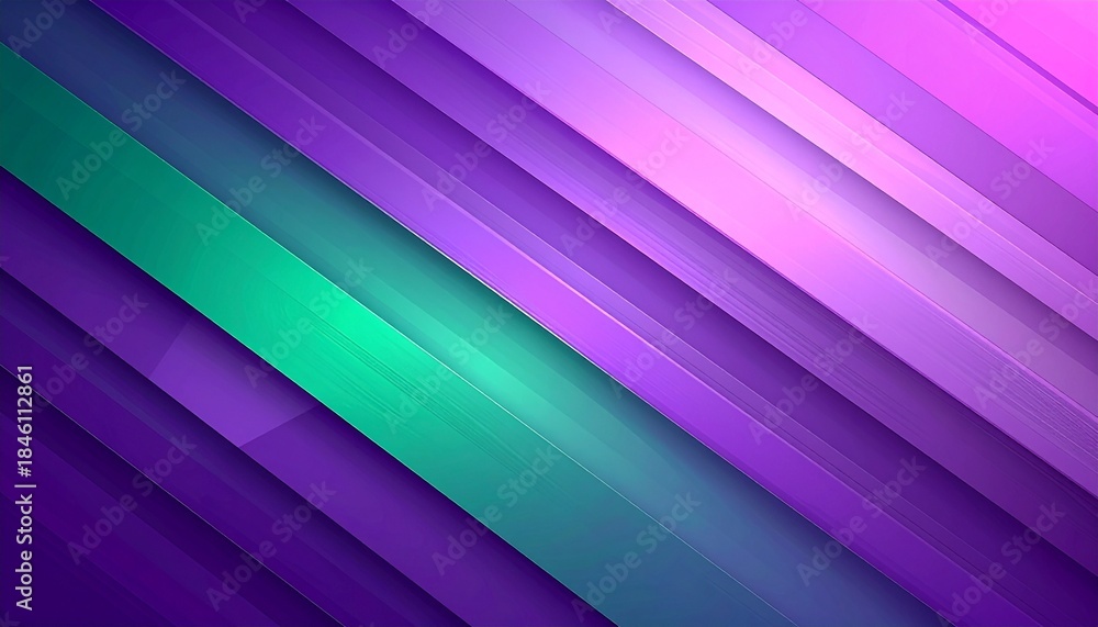Fototapeta premium Dynamic abstract background featuring sleek diagonal gradient lines smoothly transitioning from rich violet and purple to vibrant emerald green and soft pink hues, creating a modern visual flow