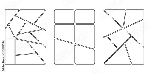 Photo collage set. Collage template frames. Bento grid vector vertical layouts. Geometric tiles pattern for photo collage, website layout, etc. eps 10