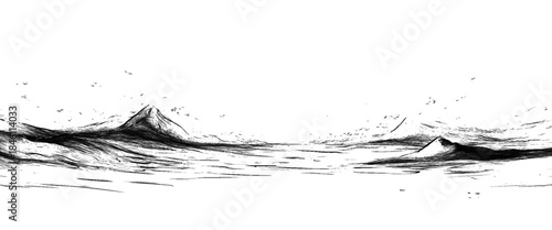 Vector black and white water texture, top view of sea waves, black and white water, background texture.	