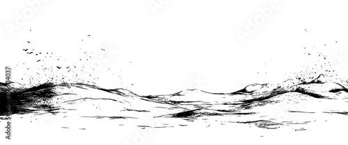 Vector black and white water texture, top view of sea waves, black and white water, background texture.	