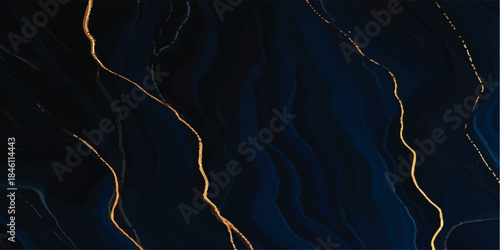 An artistic dark blue fabric background featuring a flowing wave pattern with light swirls and elegant curves for a decorative texture design. blue fabric texture. dark blue background.