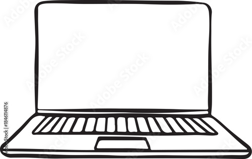 Laptop Computer Online Web Hand-drawn Sketch Drawing Vector Illustration, Line Linear Symbol Engraving Coloring Book, Black and White Isolated