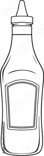 Mustard or Ketchup Bottle Hand-drawn Sketch Drawing Vector Illustration, Line Linear Symbol Engraving Coloring Book, Black and White Isolated