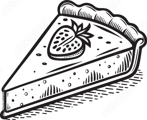 Strawberry Tart or Pie Slice Dessert Hand-drawn Sketch Drawing Vector Illustration, Line Linear Symbol Engraving Coloring Book, Black and White Isolated