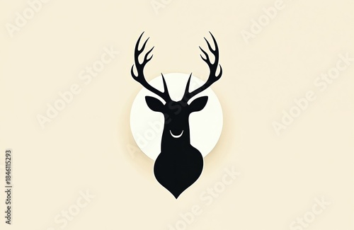 Wallpaper Mural Stylized black deer head silhouette with antlers. Simple circle behind the animal, graphic minimalist art. Clean design for branding or nature themes. Torontodigital.ca