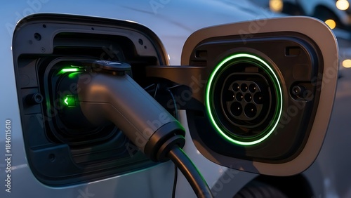Electric Car Charging Station CloseUp at Night