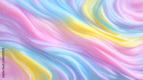 Wallpaper Mural Soft pastel abstract wave background with gentle swirls of pink, blue, yellow, and cream colors creating a dreamy and serene visual experience Torontodigital.ca