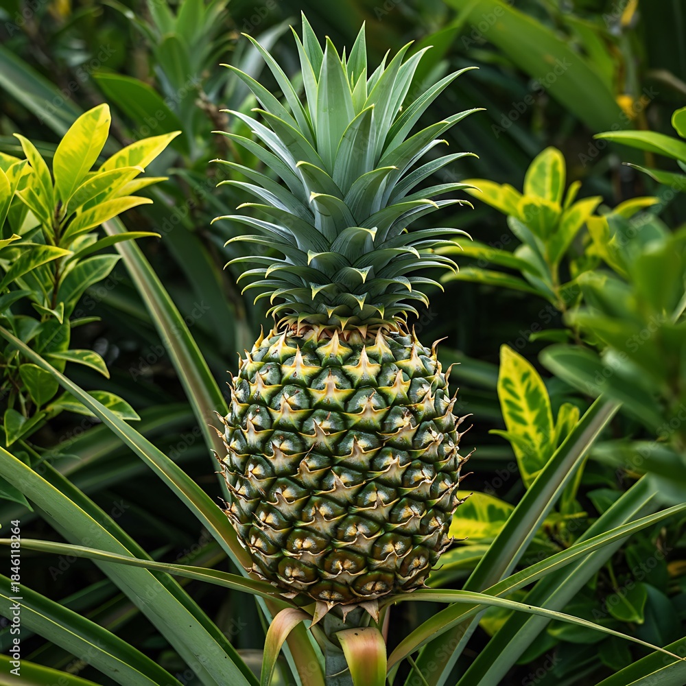 Obraz premium Lush Pineapple: Tropical Greens & Golden Fruit Delight