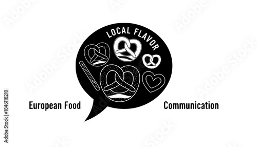 Local Flavor Pretzel in Speech Bubble Silhouette - European Food and Communication Vector