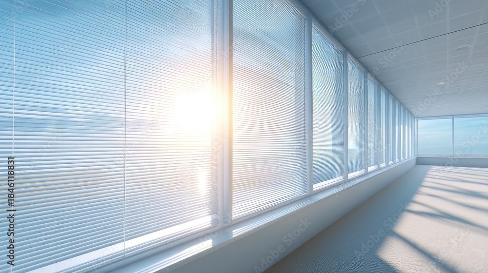 Obraz premium Bright Modern Office Space with Large Windows Allowing Natural Light to Shine Through and Creating a Spacious and Inviting Atmosphere