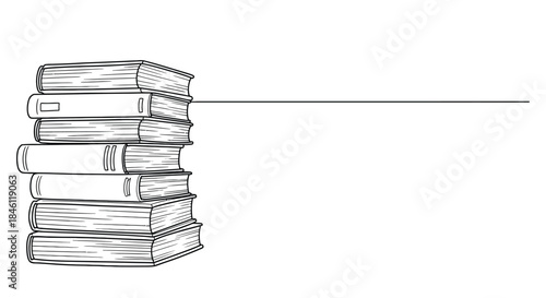 Simple black and white line drawing of a stack of books with a horizontal line extending to the right