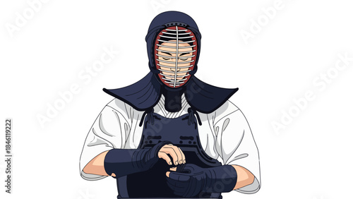 Futuristic Samurai Warrior in Full Armor with Mask and Sword