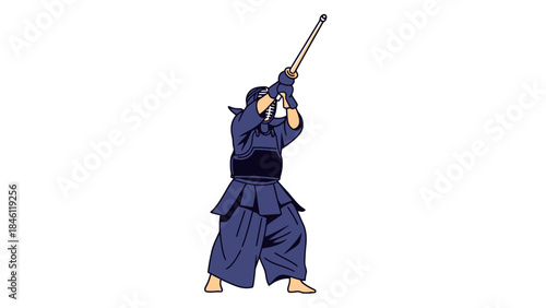 Traditional Japanese Kendo Practitioner in Combat Stance
