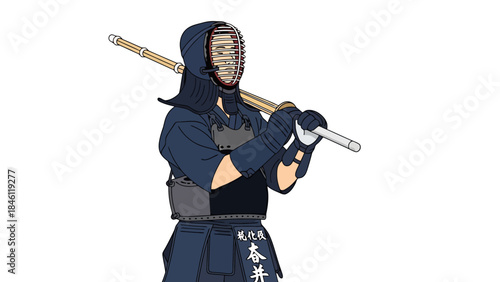 Traditional Samurai Warrior in Modern Armor Holding a Katana Sword