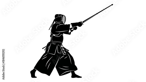 Traditional Japanese Kendo Practice with Warrior in Armor and Sword