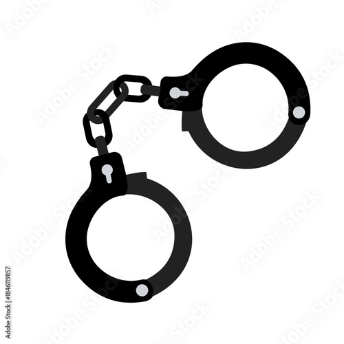 Black handcuffs icon illustration isolated on white background, symbol of law, crime, justice, or arrest