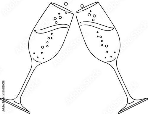 Cheers to Christmas! Two champagne glasses clinking together in a festive toast, celebrating the holiday spirit