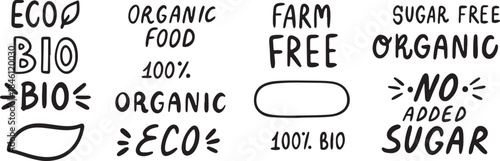 A collection of organic and eco friendly food labels on a
