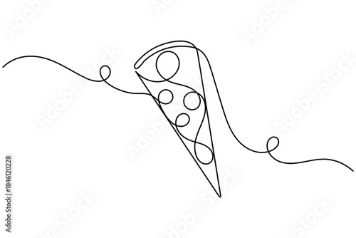 Pizza icon continuous one line drawing on white background minimalist hand drawn food slice outline vector illustration