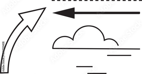 Vector illustration of weather forecast symbols with wind direction arrows and clouds on a