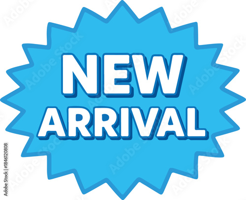Blue new arrival starburst badge on for announcement and promotion