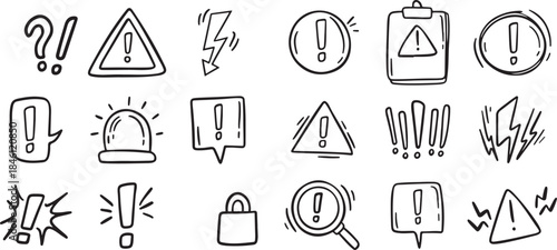 Collection of warning and alert icons on for safety and caution concepts