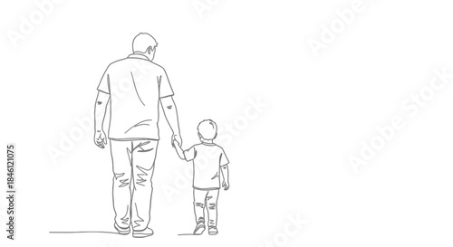 Father and son walking hand in hand a simple line drawing illustration symbolizing family bond and togetherness